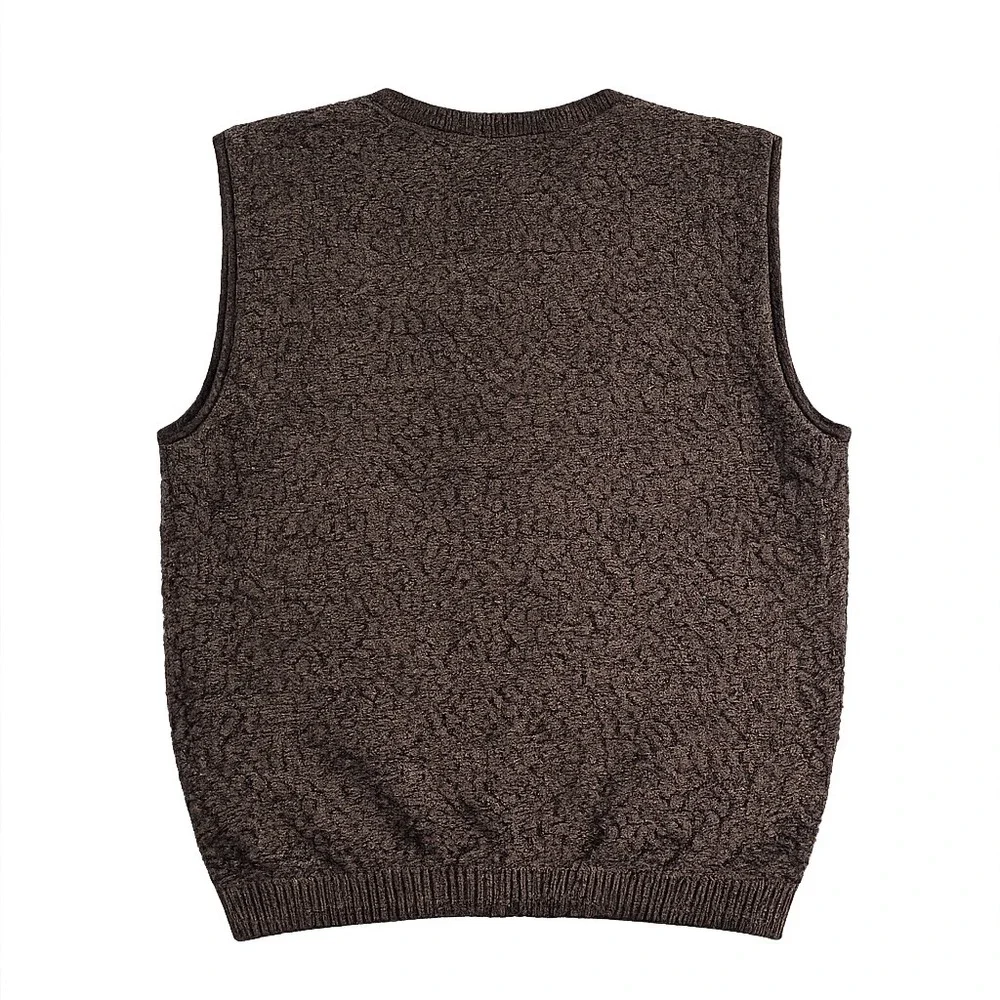 Crossings Vintage Knit Button Front Vest Men M Brown Fisherman Preppy Cotton USA